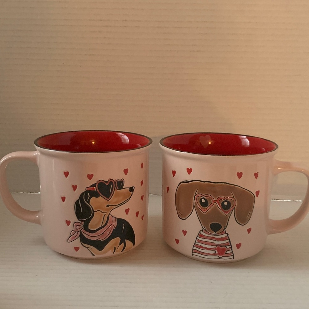 Valentine's Dachshund Mug 2 Set NEW
